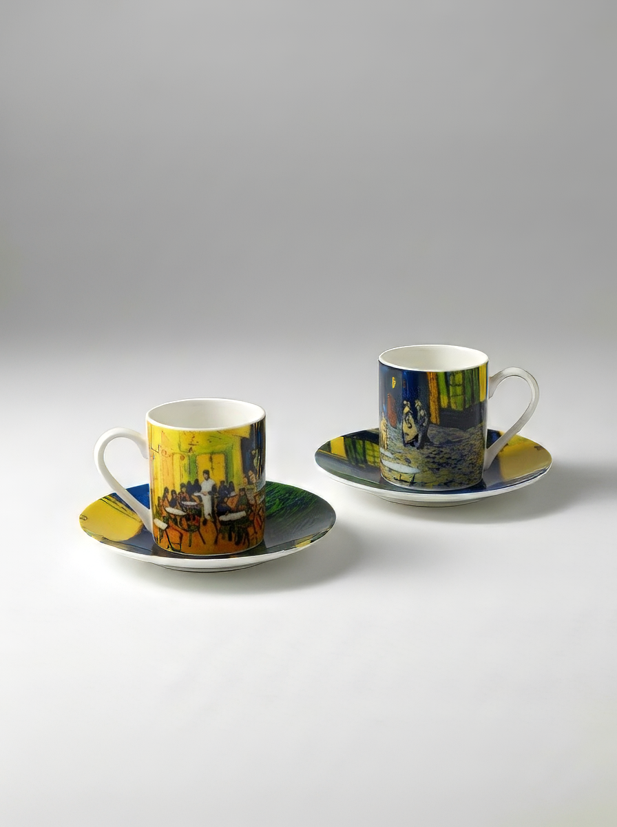 Van Gogh Terrace at Café at Night espresso cup and saucer – art-inspired tableware by ArtyGifts
