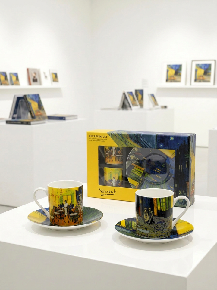 Espresso set Terrace at Café at Night by Vincent van Gogh – cup, saucer and gift box, ArtyGifts

