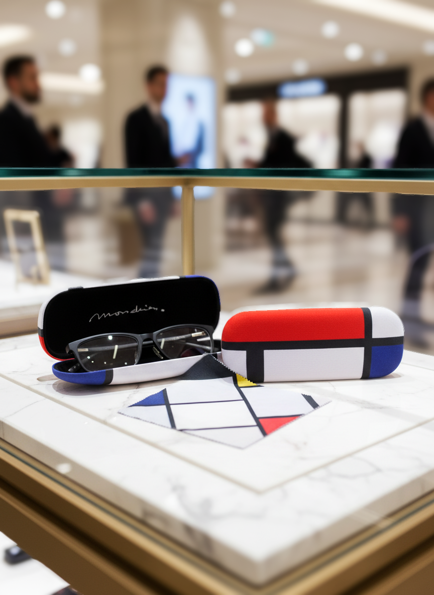 Eyewear Care Gift Set Composition Red Blue and Yellow Piet Mondrian – spectacle case with microfiber cloth | ArtyGifts
