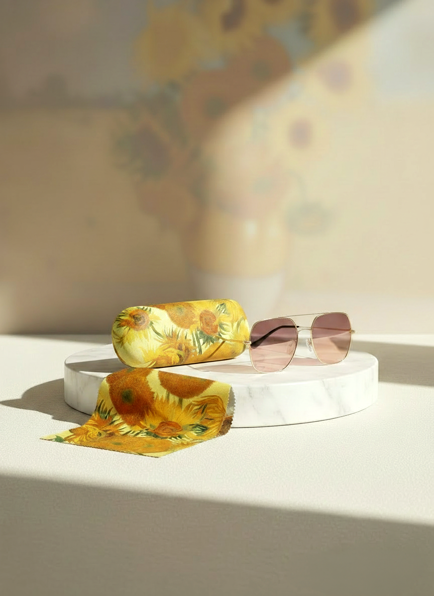 Eyewear Care Gift Set Sunflowers Vincent van Gogh – spectacle case with microfiber cloth | ArtyGifts
