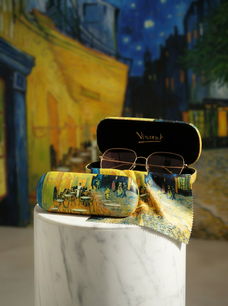 Eyewear Care Gift Set Terrace of a Café at Night Vincent van Gogh – spectacle case with microfiber cloth | ArtyGifts
