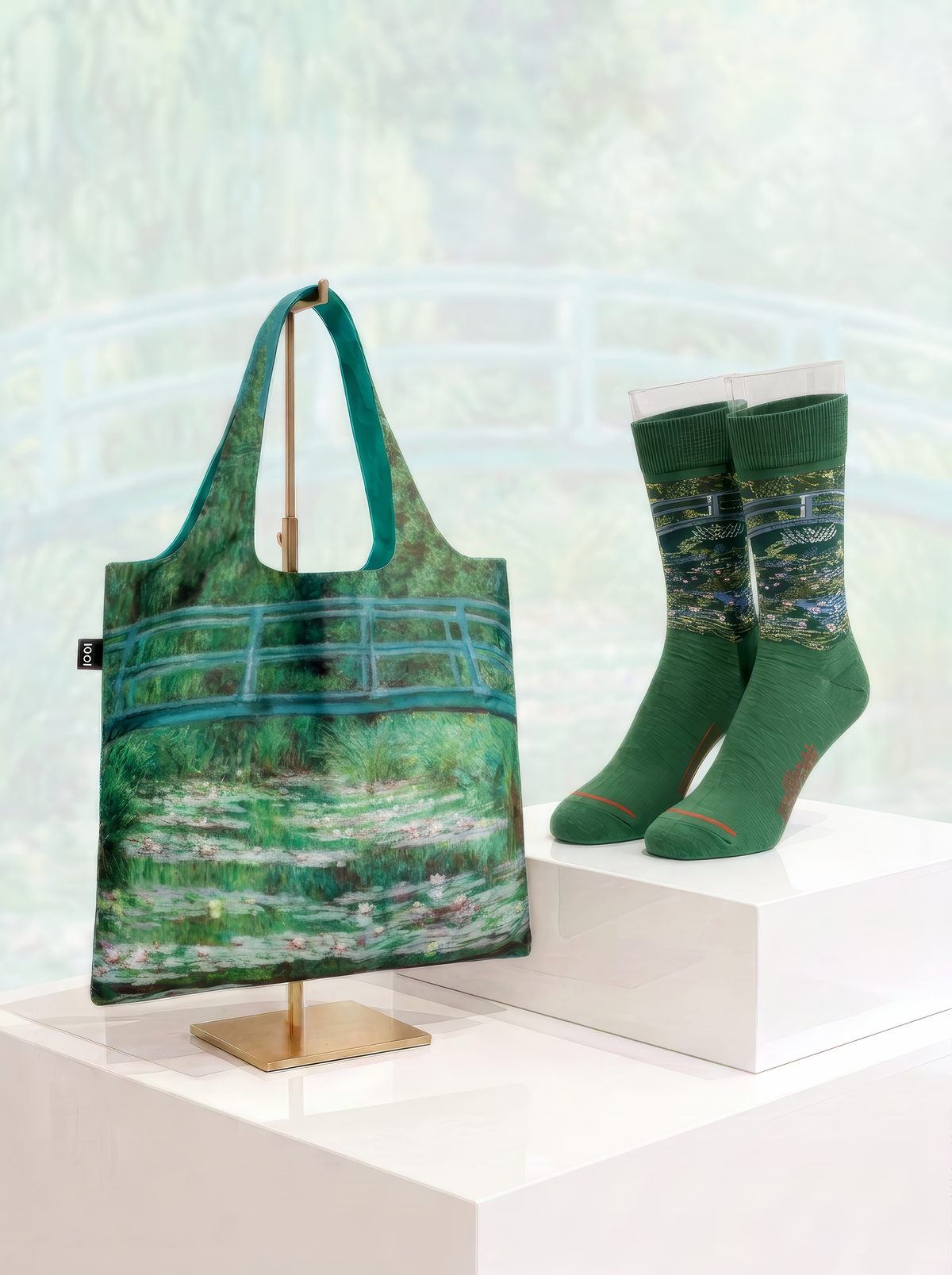 Museum Art Socks & Shopper Bag Gift Set, The Japanese Bridge, Claude Monet