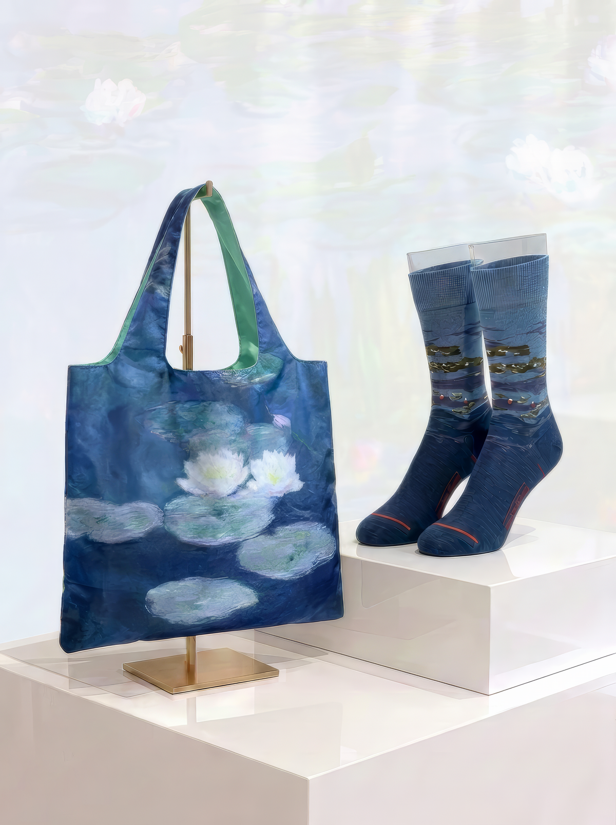 Museum Art Socks & Shopper Bag Gift Set, Water Lilies by Evening Light, Claude Monet