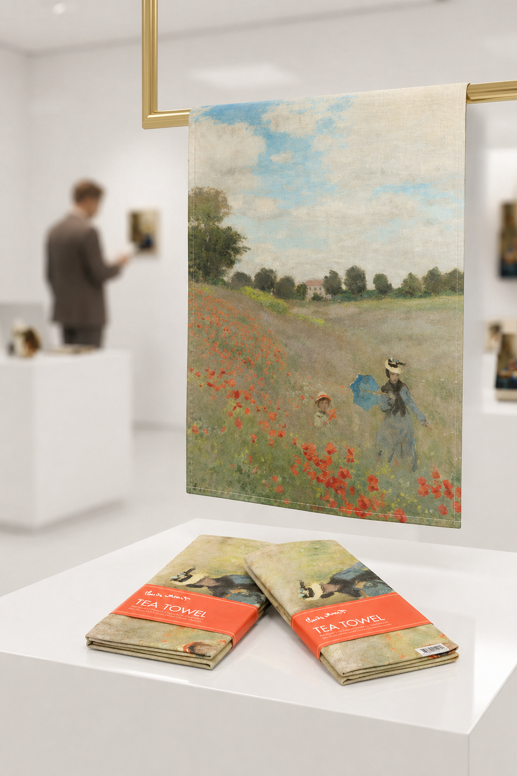 Coffee and Tea Kitchen Gift Set with Field with Poppies design by Claude Monet displayed alongside the original artwork — ArtyGifts
