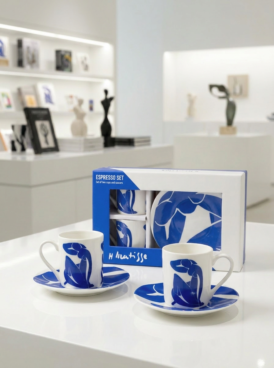 Matisse Blue Nude II espresso set displayed in gallery setting — Centre Pompidou x ArtyGifts
