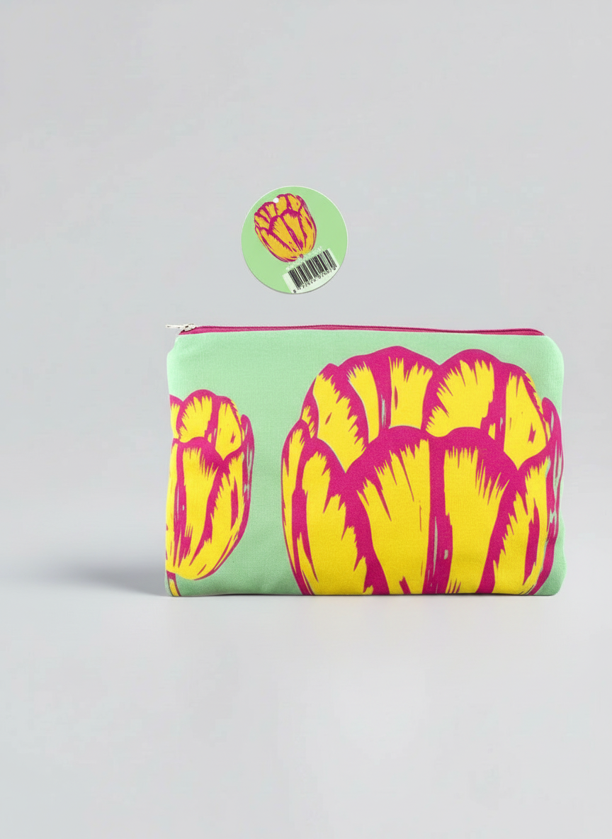 Cosmetic & Travel Bag, Modern Tulips Yellow