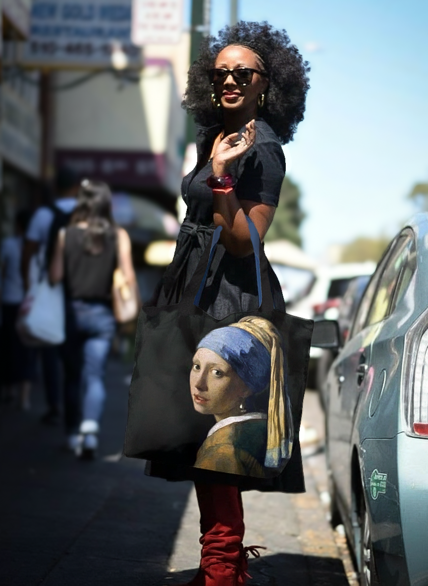 Foldable Shopper Bag Girl with the Pearl Earring Johannes Vermeer – woman carrying art bag on the street | ArtyGifts
