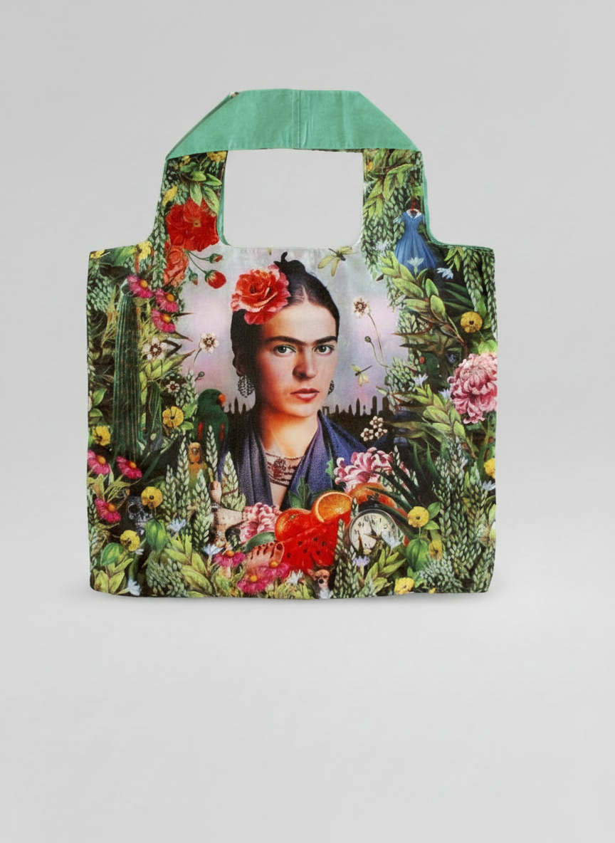 Foldable Shopper Bag Self Portrait Frida Kahlo – waterproof foldable art bag | ArtyGifts
