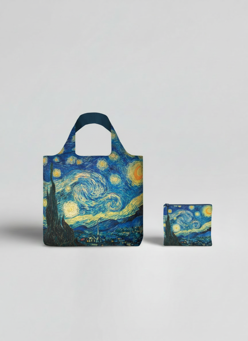 Foldable Shopper Bag Starry Night Vincent van Gogh – waterproof foldable art bag | ArtyGifts
