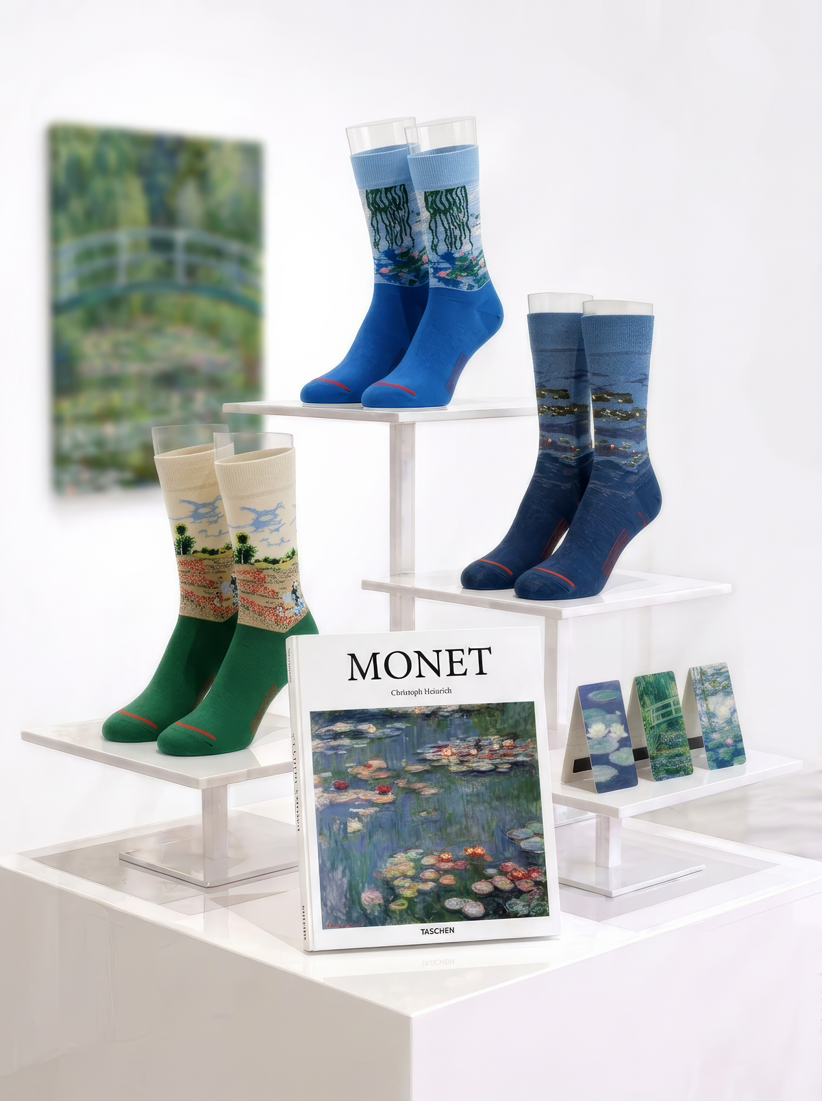 Claude Monet 3-Pack Museum Art Socks Gift Set, Book & Bookmarks