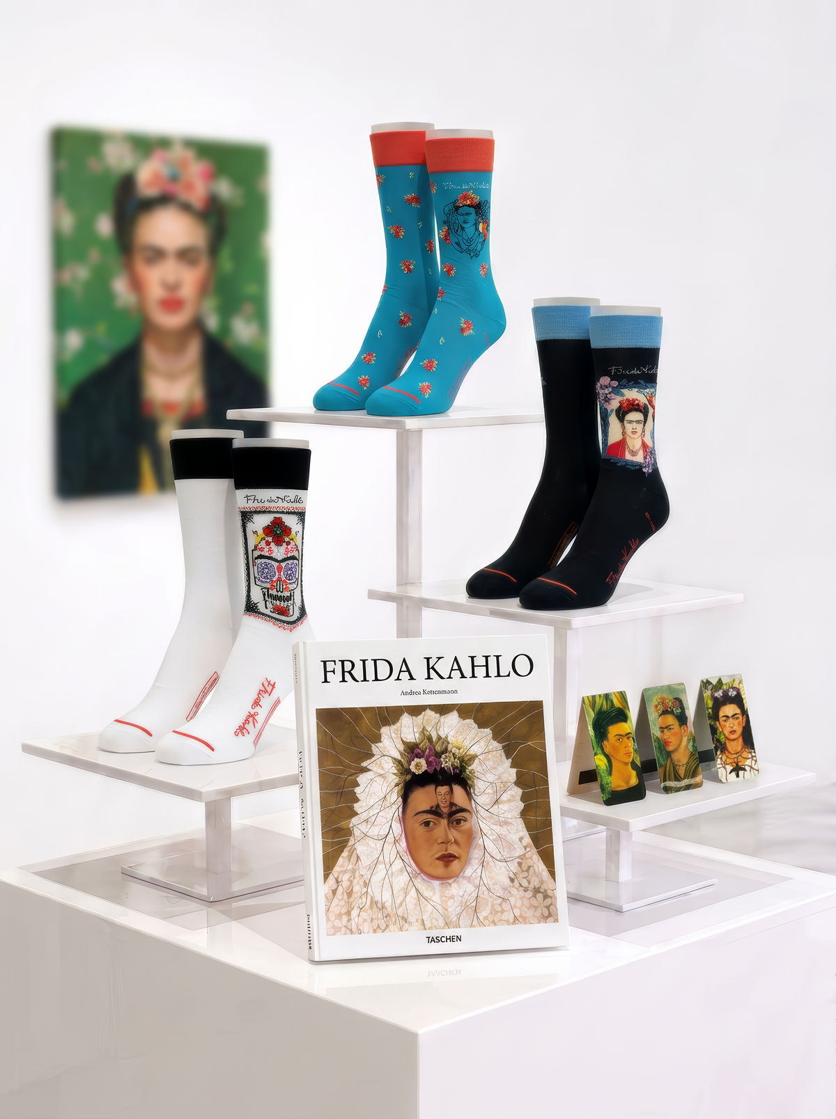 Frida Kahlo 3-Pack Museum Art Lovers Socks Gift Set, Book & Bookmarks