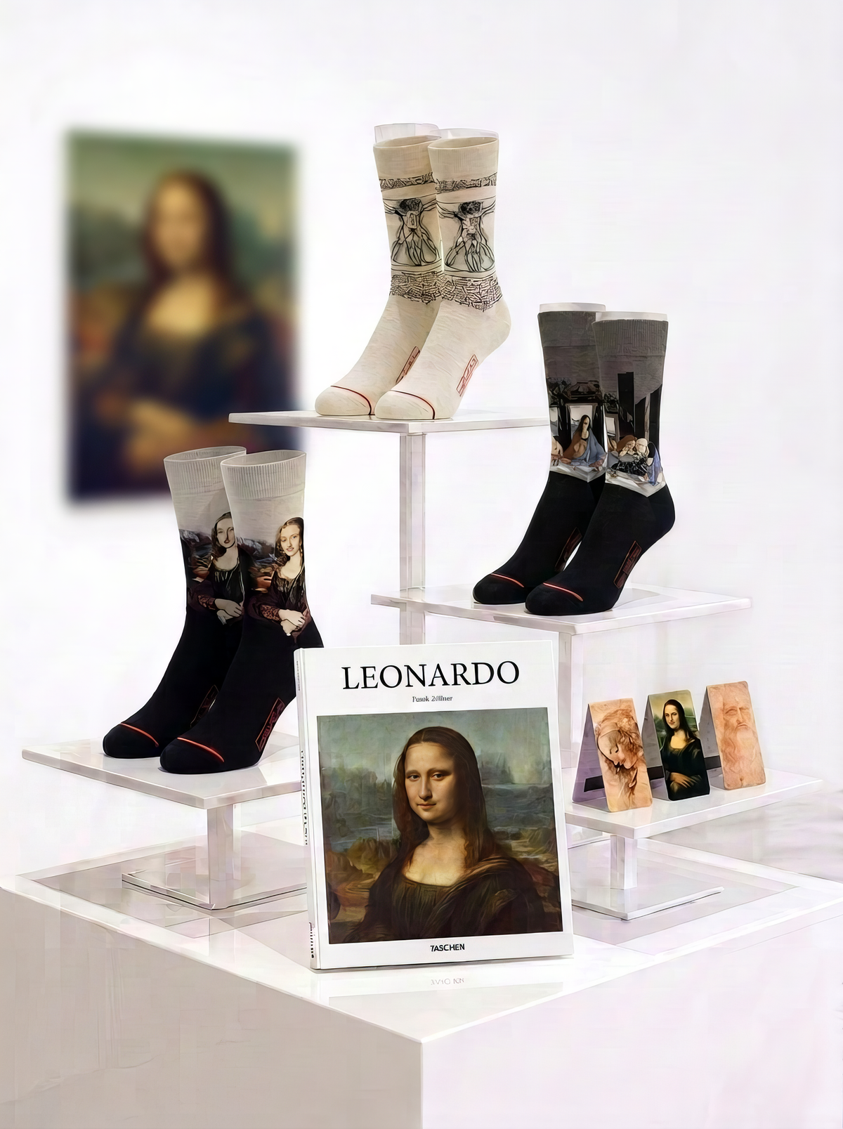 Leonardo da Vinci 3-Pack Museum Art Lovers Socks Gift Set, Book & Bookmarks