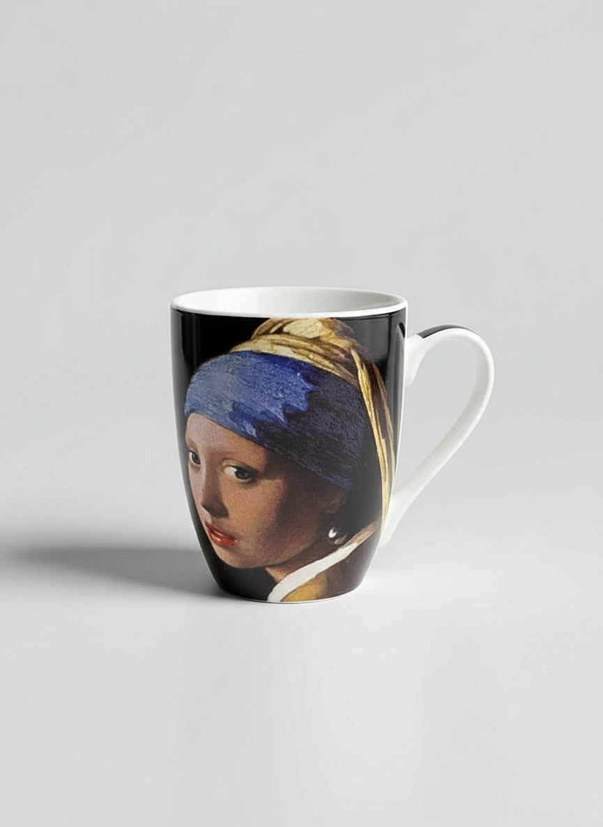 Vermeer Girl with the Pearl Earring porcelain mug side view – art gift, ArtyGifts museum shop