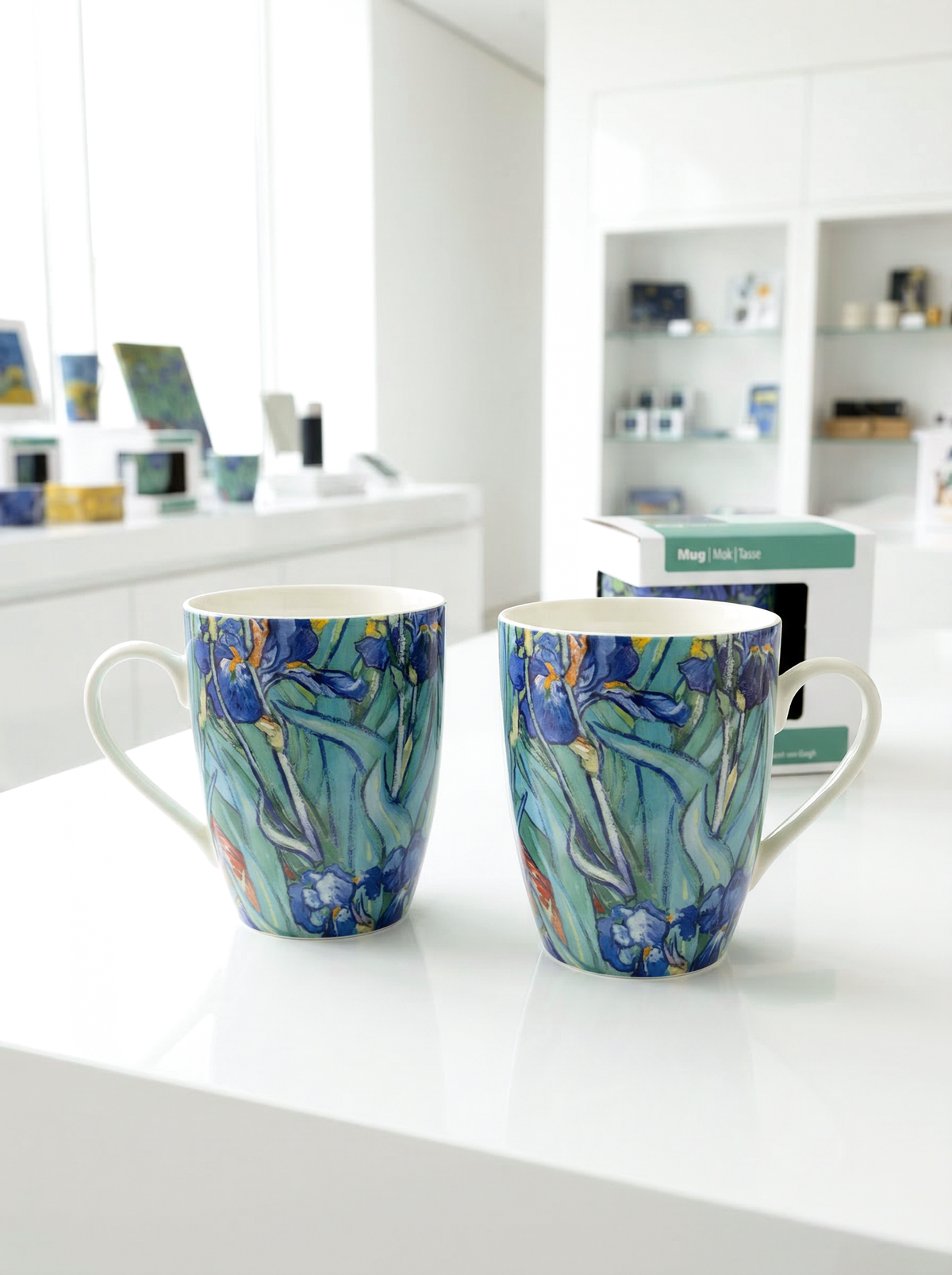 Two Irises porcelain art mugs by Vincent van Gogh – museum-licensed gift for art lovers from ArtyGifts
