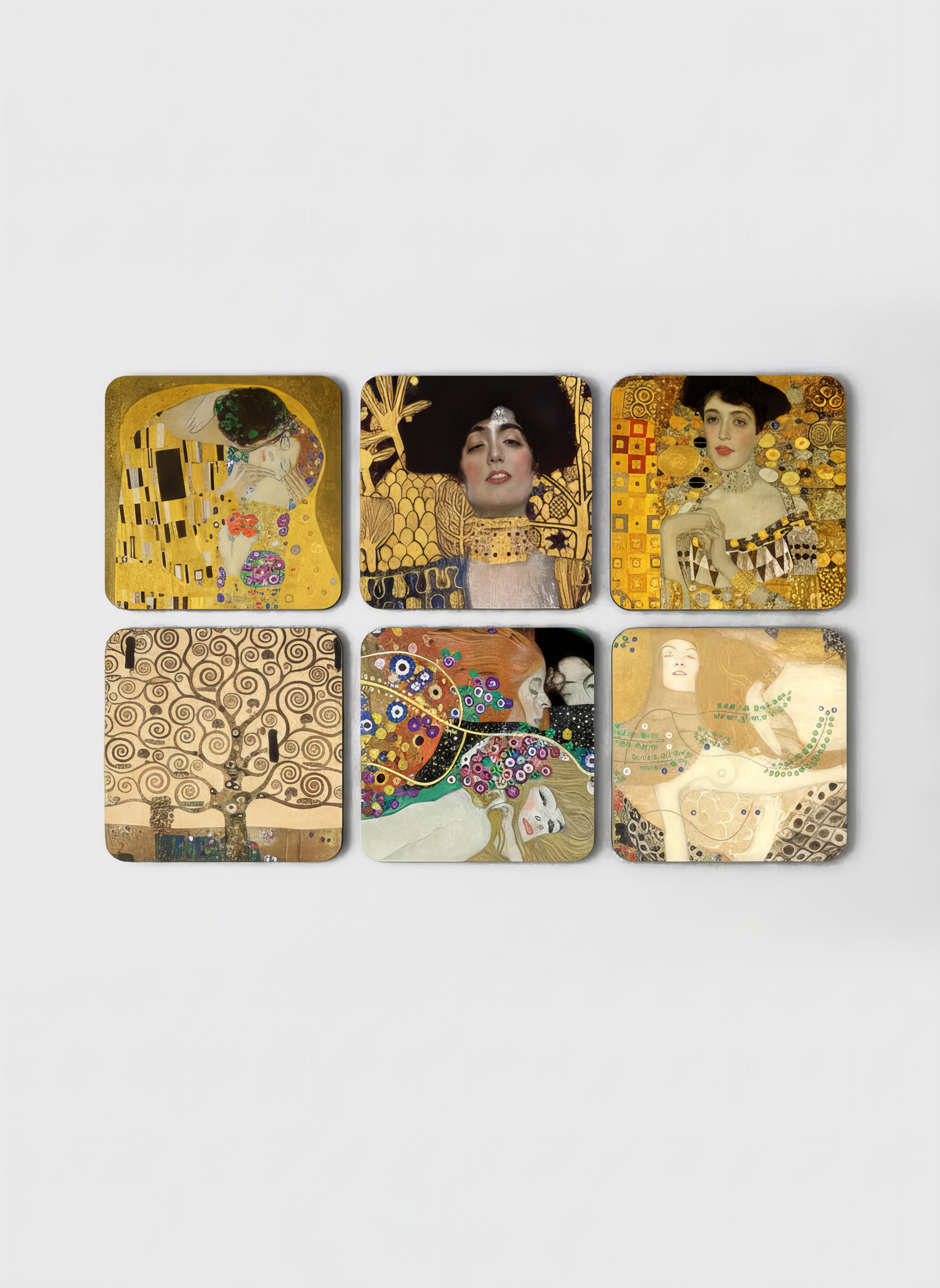 Set of 6 Gustav Klimt Masterpieces cork coasters — art souvenir gift for him or her | ArtyGifts