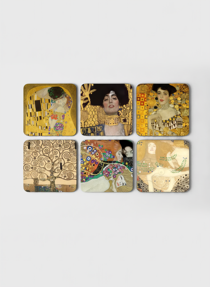 Set of 6 Gustav Klimt Masterpieces cork coasters — art souvenir gift for him or her | ArtyGifts