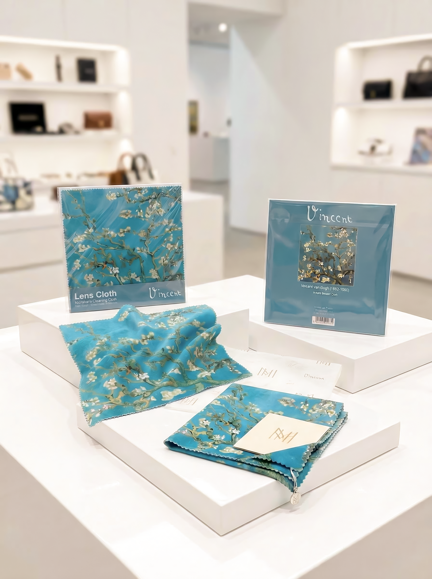 Lens Cloth Set Almond Blossom Vincent van Gogh – displayed in museum shop | ArtyGifts
