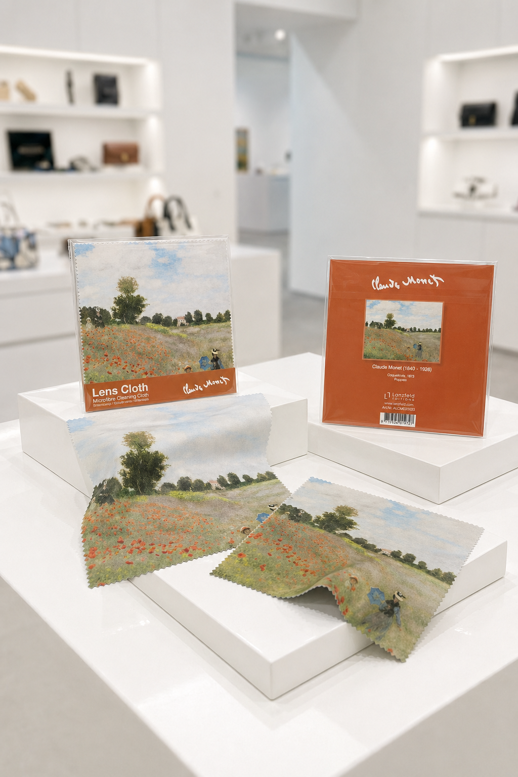 Art microfiber lens cloth set featuring Field with Poppies by Claude Monet, displayed in ArtyGifts store
