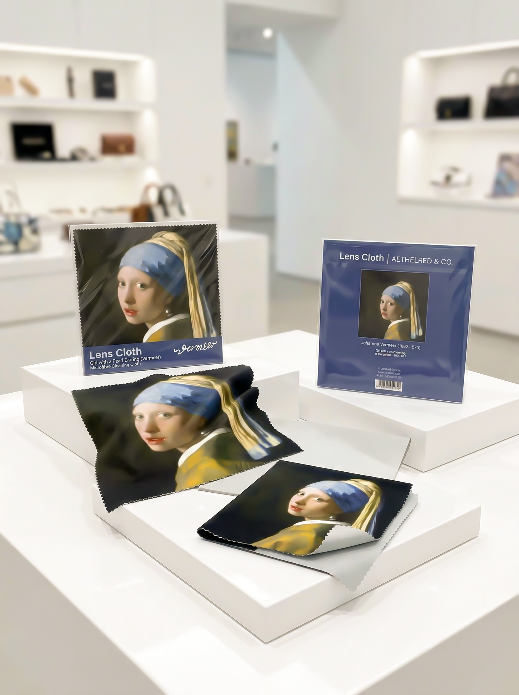 Lens Cloth Set Girl with the Pearl Earring Johannes Vermeer – displayed in museum shop | ArtyGifts
