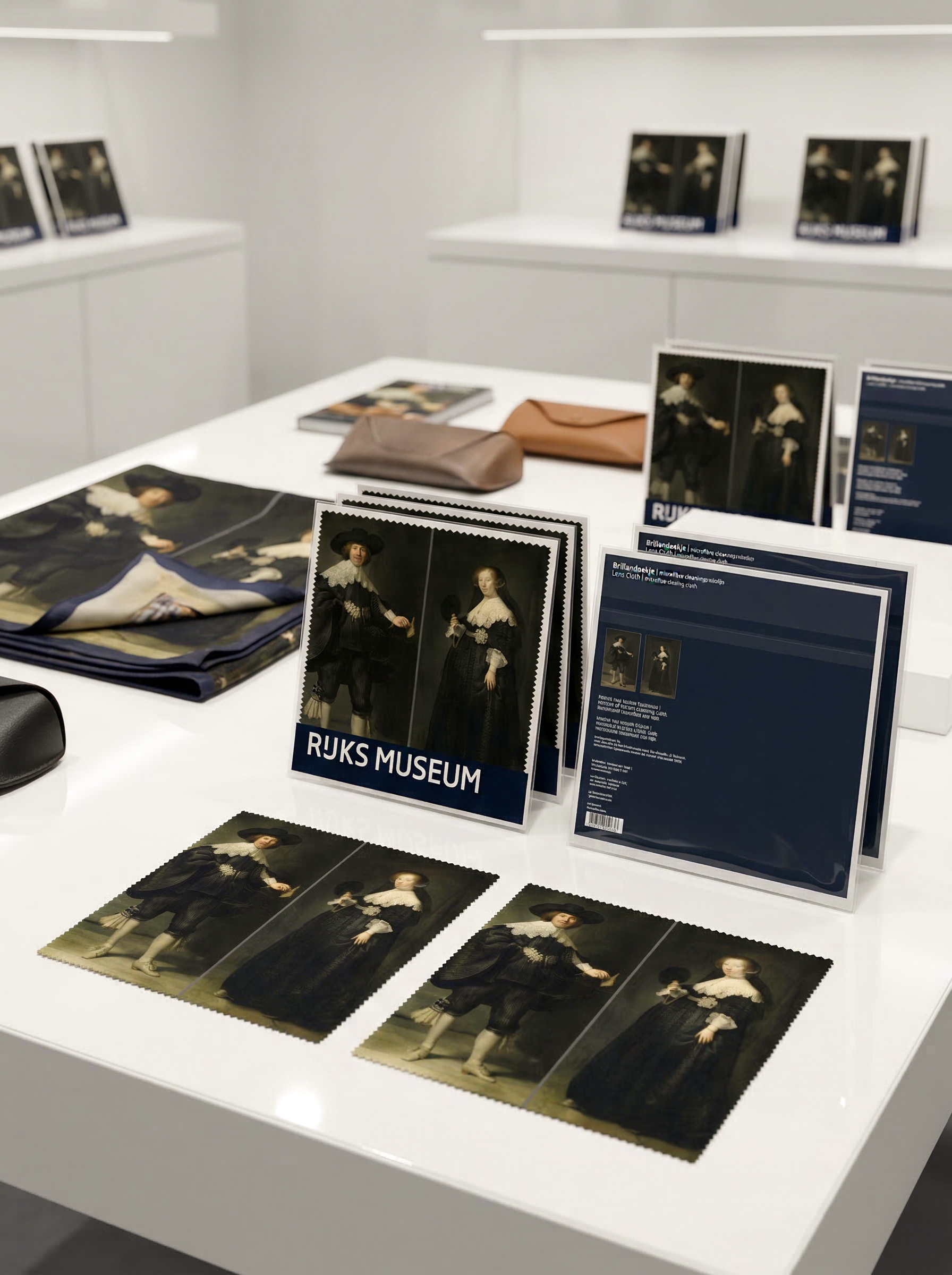 Lens Cloth Set Marten and Oopjen Rembrandt van Rijn – displayed in museum shop | ArtyGifts
