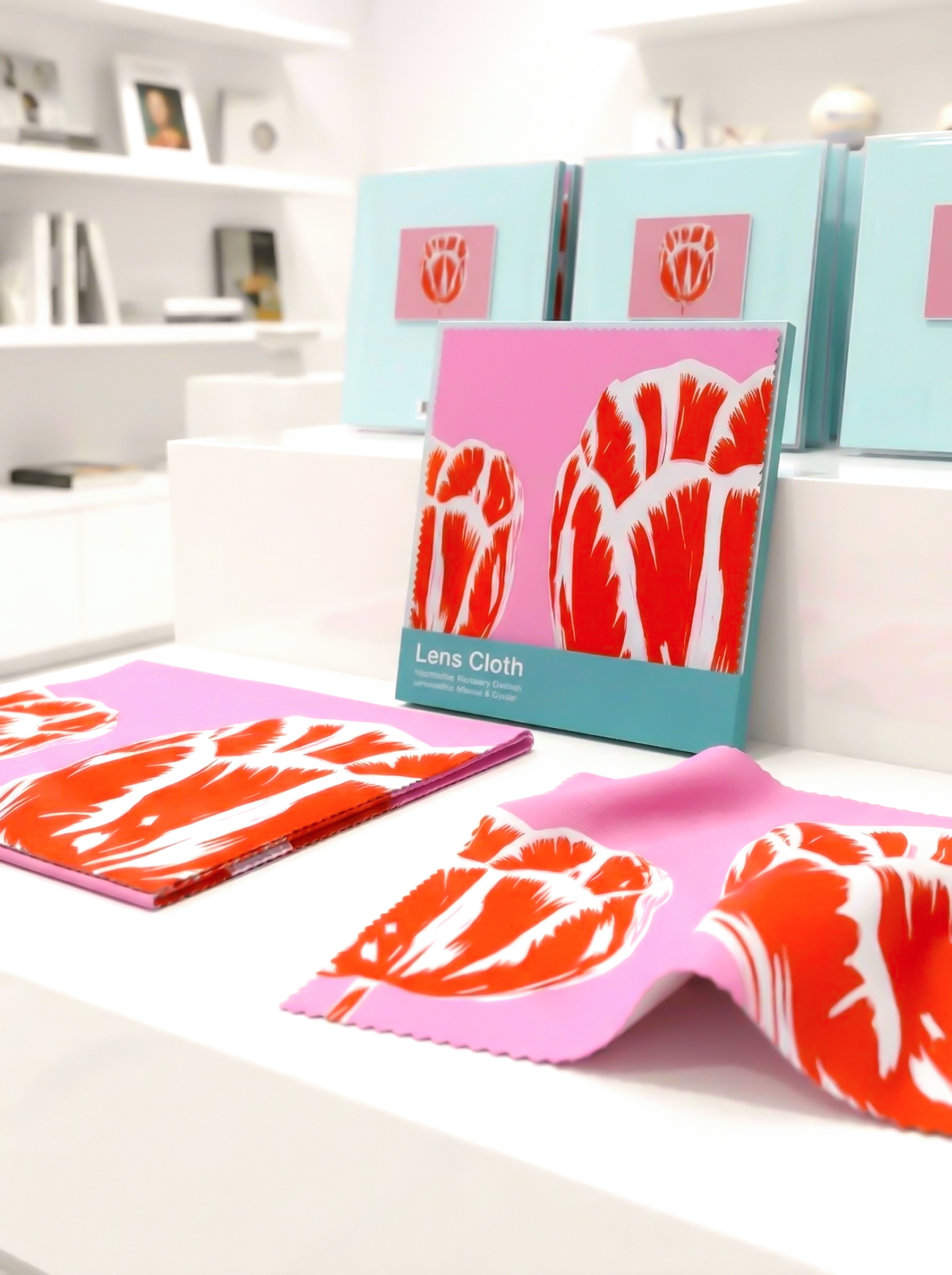 Lens Cloth Set Modern Tulips – displayed in museum shop | ArtyGifts
