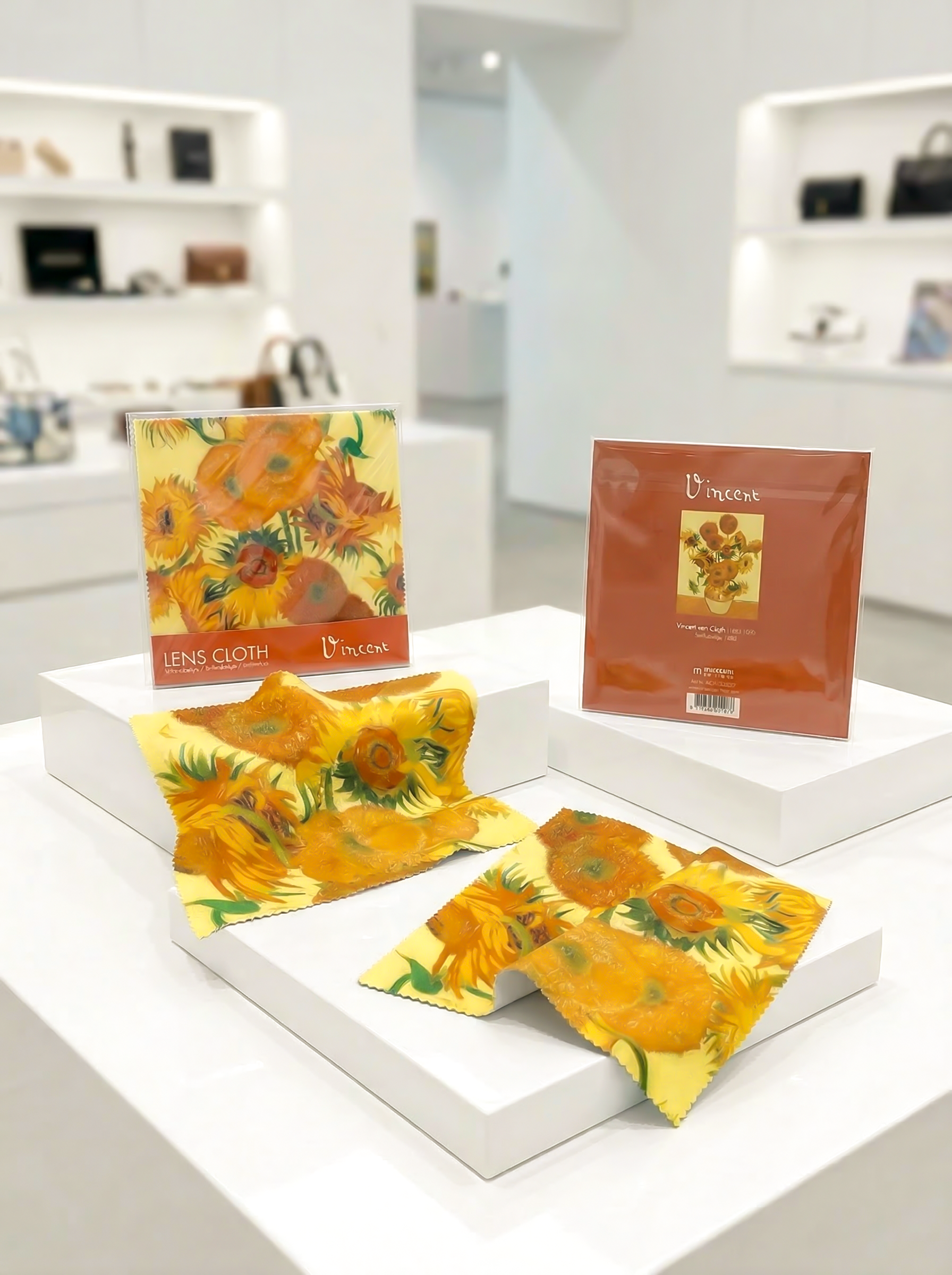 Lens Cloth Set Sunflowers Vincent van Gogh – displayed in museum shop | ArtyGifts
