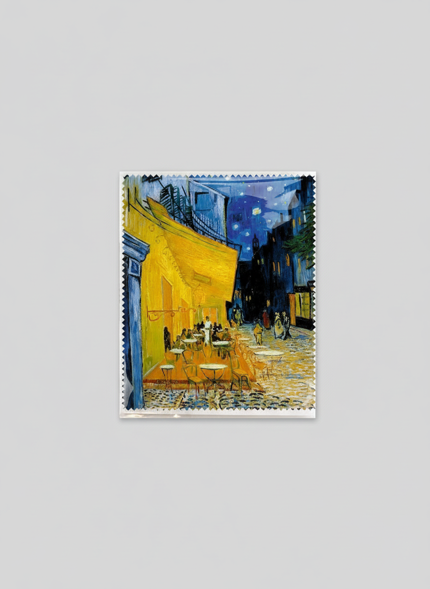 Folded microfiber lens cloth featuring Terrace of Café at Night by Vincent van Gogh from ArtyGifts
