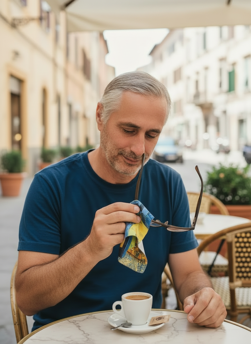 Lens Cloth Set Terrace of a Café at Night Vincent van Gogh – lifestyle shot | ArtyGifts
