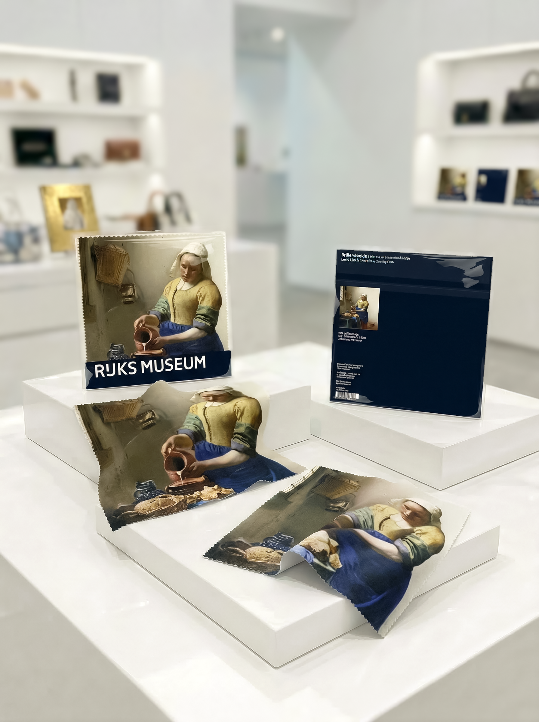 Lens Cloth Set The Milkmaid Johannes Vermeer – displayed in museum shop | ArtyGifts
