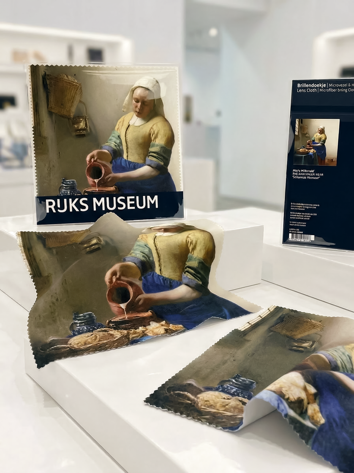 Lens Cloth Set The Milkmaid Johannes Vermeer – displayed in museum shop | ArtyGifts
