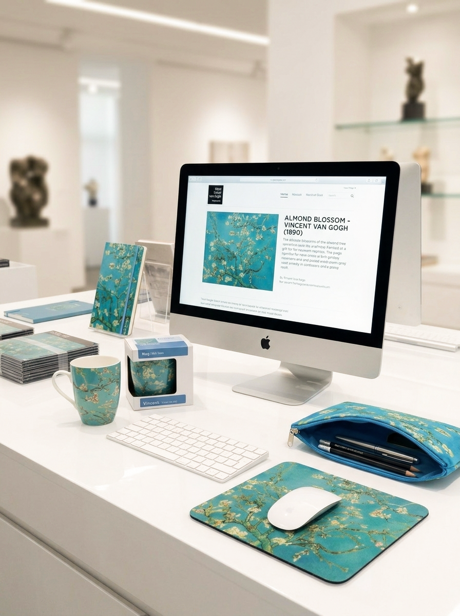 Luxury Desk Gift Set Almond Blossom Vincent van Gogh – displayed in museum shop | ArtyGifts
