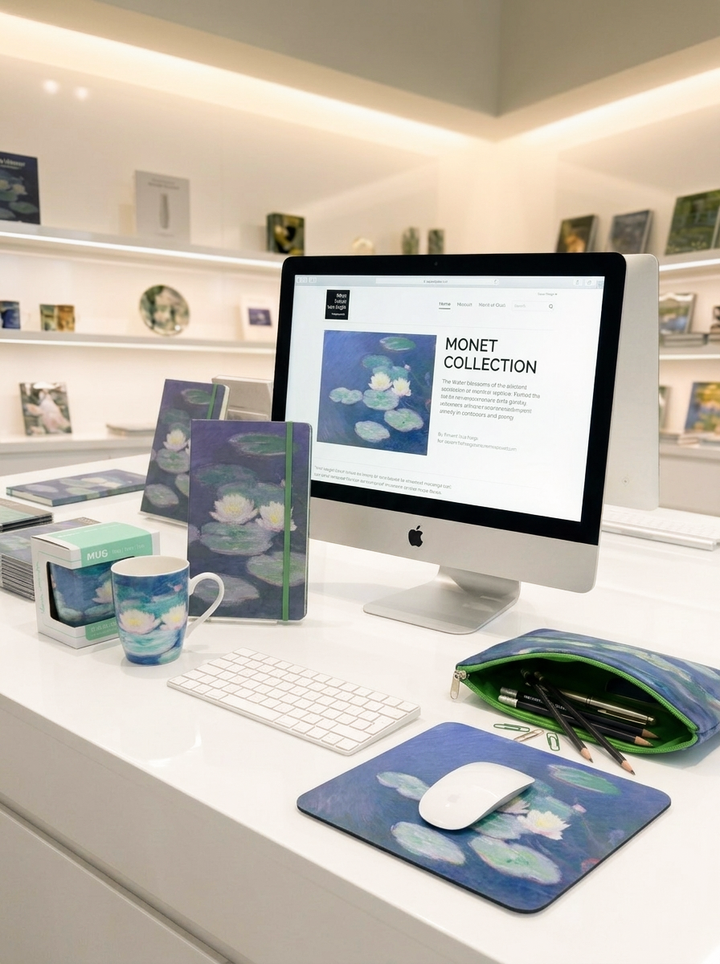 Luxury Desk Gift Set Water Lilies in Evening Light Claude Monet – displayed in museum shop | ArtyGifts
