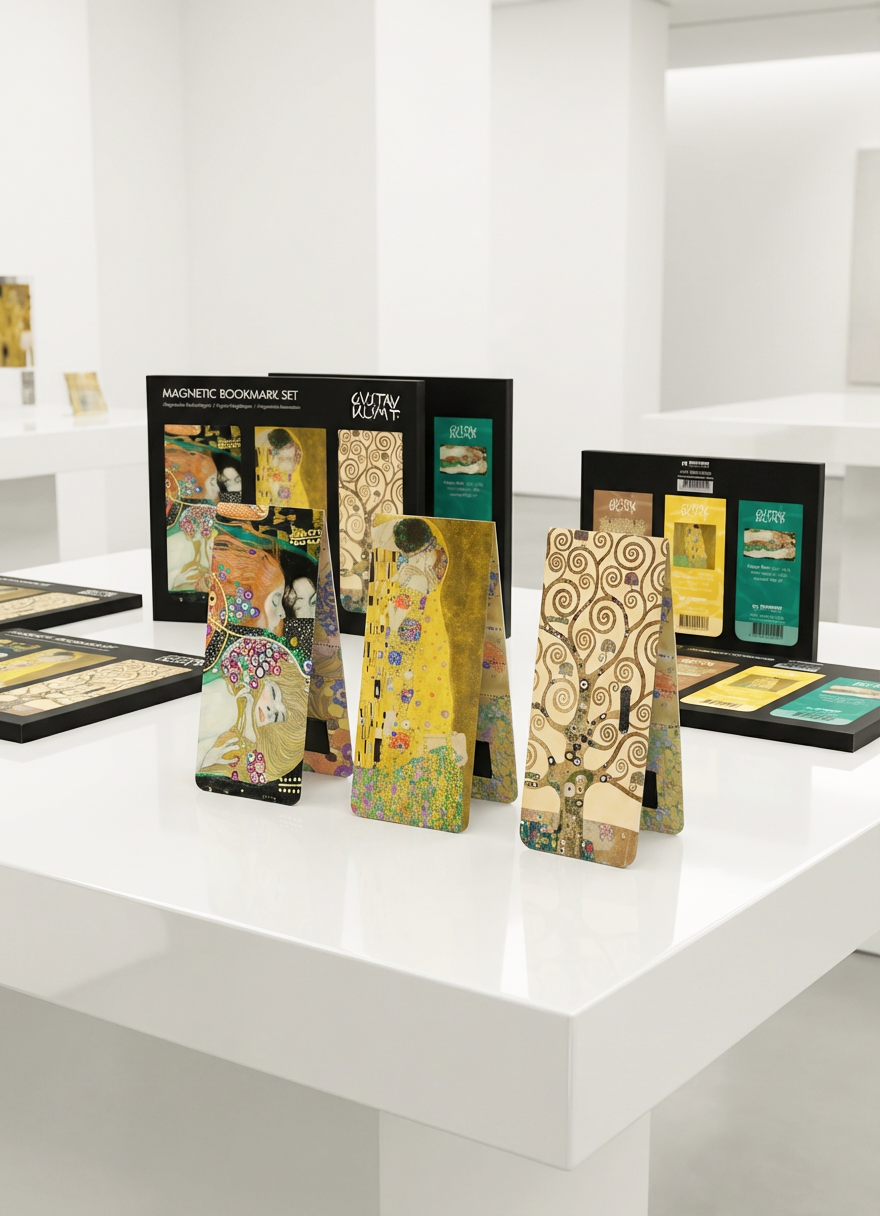 Magnetic Bookmark Set Masterpieces 1 Gustav Klimt – displayed in museum shop | ArtyGifts
