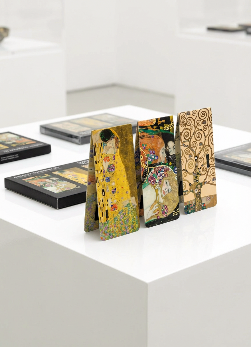 Magnetic Bookmark Set Masterpieces 1 Gustav Klimt – displayed in museum shop | ArtyGifts
