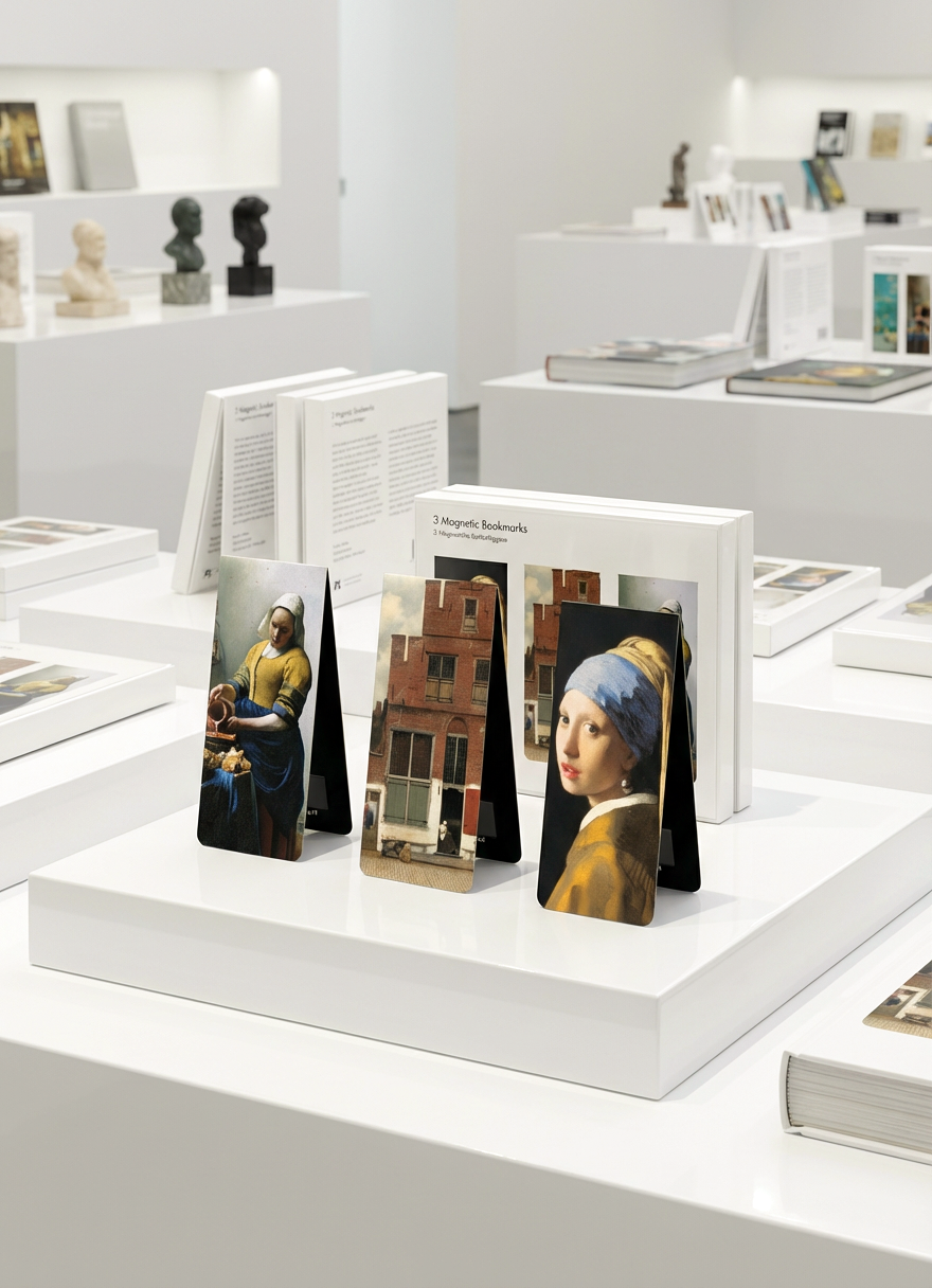 Magnetic Bookmark Set Masterpieces Johannes Vermeer – displayed in museum shop | ArtyGifts
