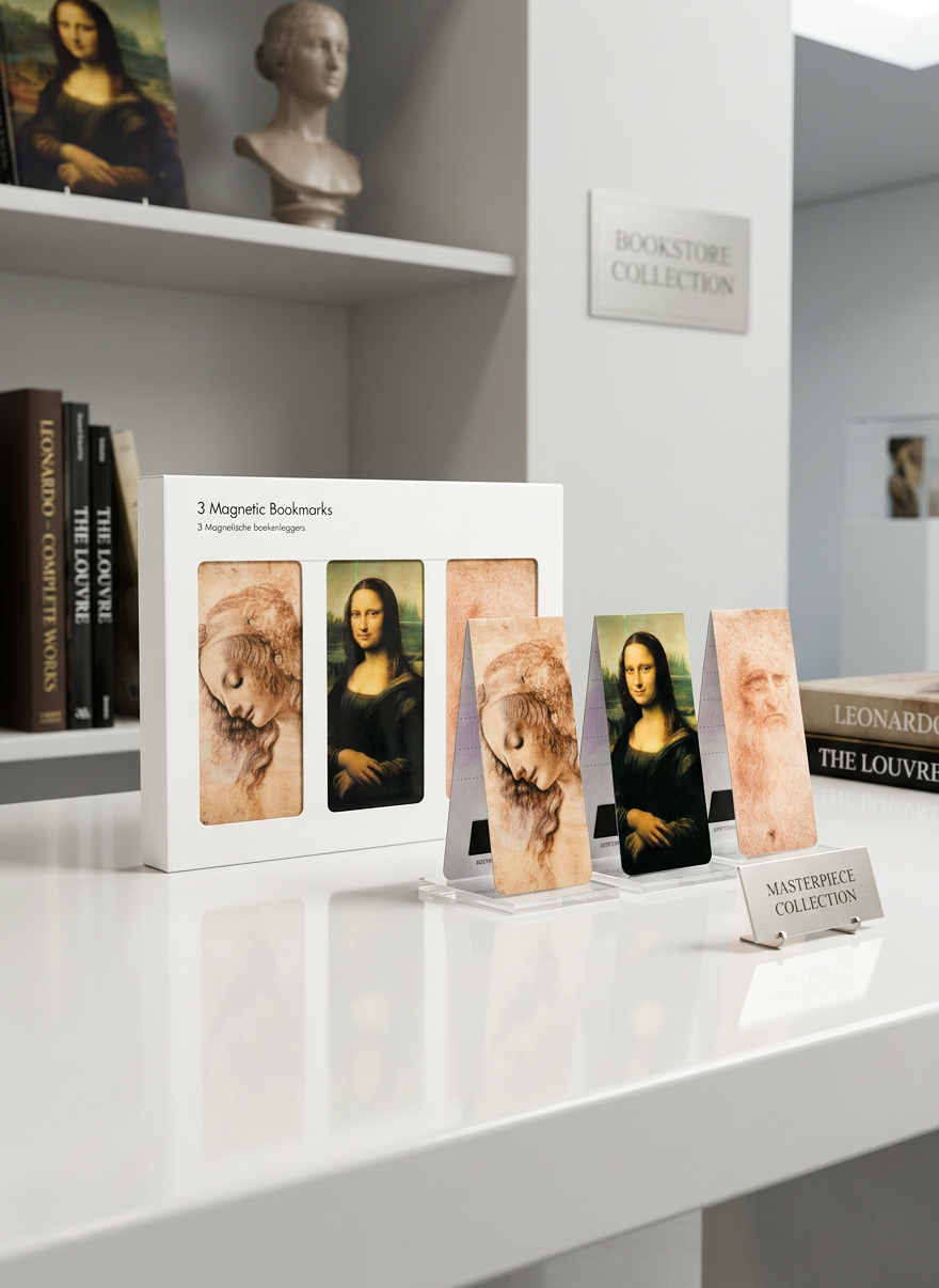 Magnetic Bookmark Set Masterpieces Leonardo da Vinci – displayed in museum shop | ArtyGifts
