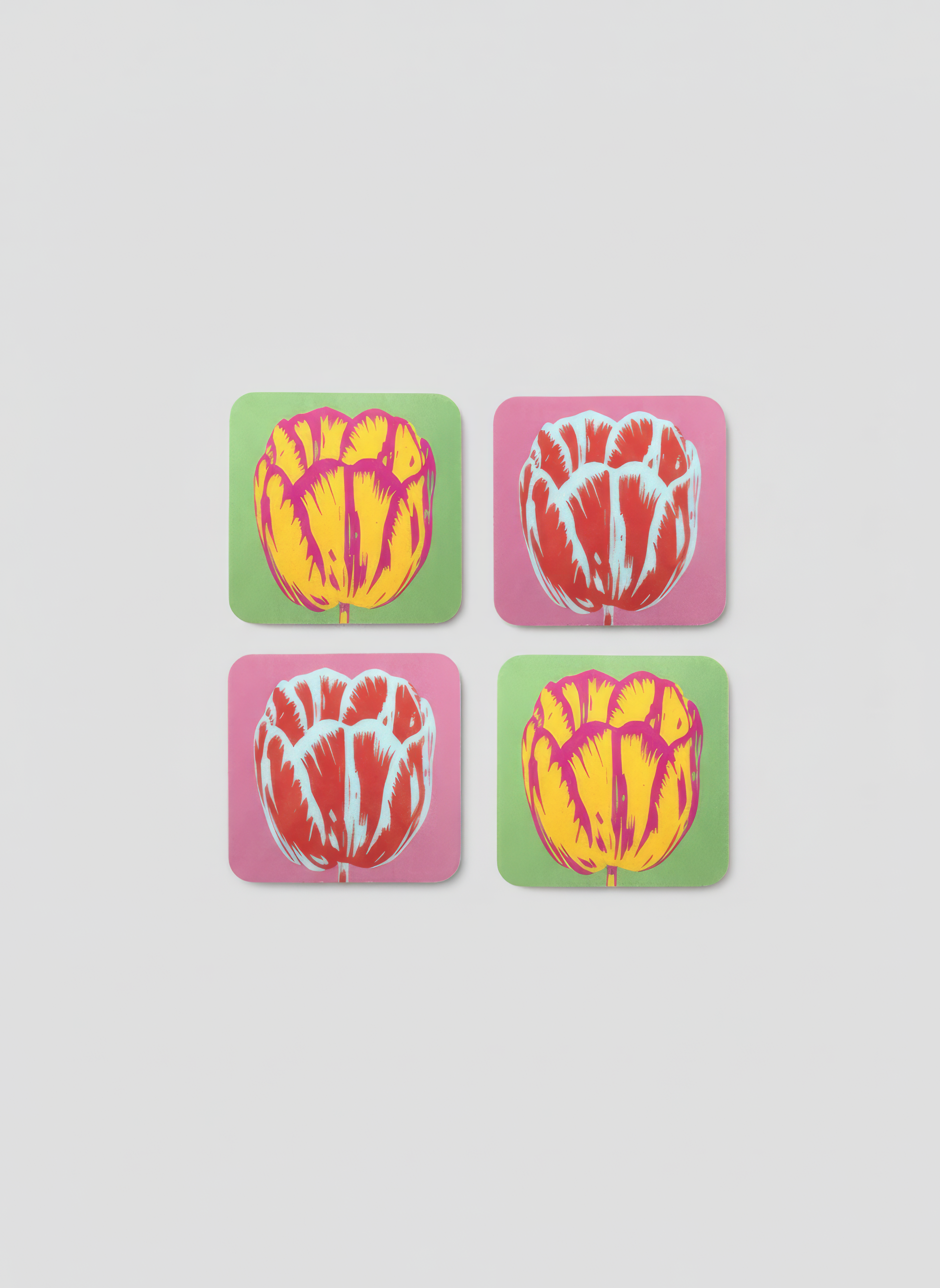 Set of 4 Modern Tulips cork coasters — colorful art gift for him or her | ArtyGifts