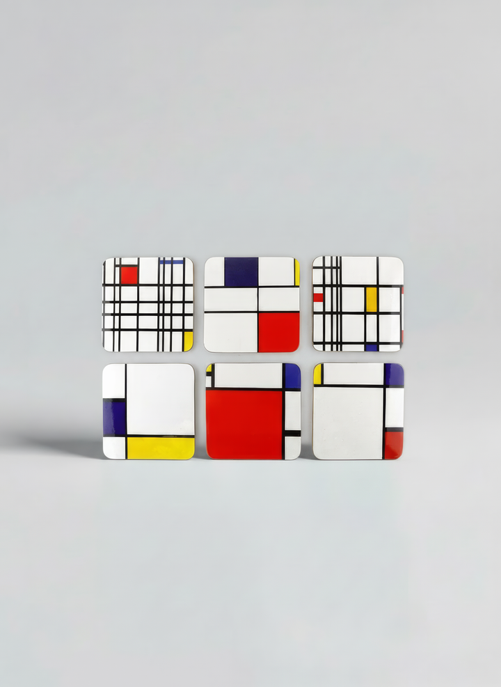 Set of 6 Piet Mondrian Composition cork coasters — art souvenir gift for him or her | ArtyGifts