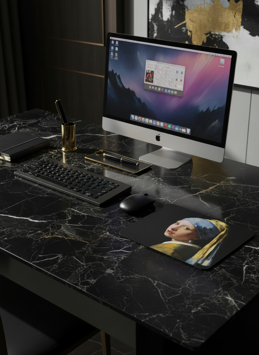 Mousepad Girl with the Pearl Earring Johannes Vermeer – lifestyle shot | ArtyGifts
