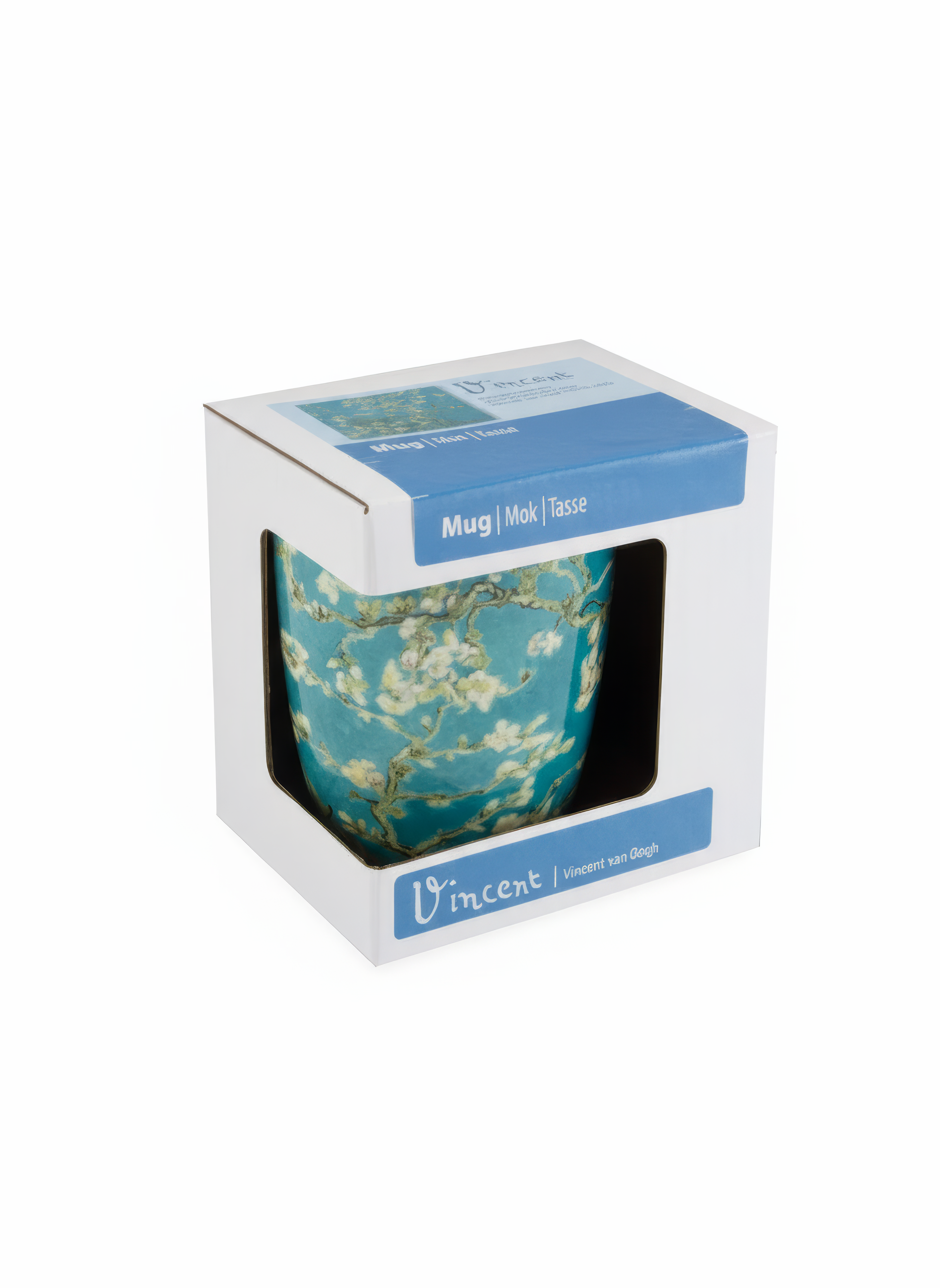Porcelain Mug Set of 2 Almond Blossom Vincent van Gogh – gift box packaging front view | ArtyGifts

