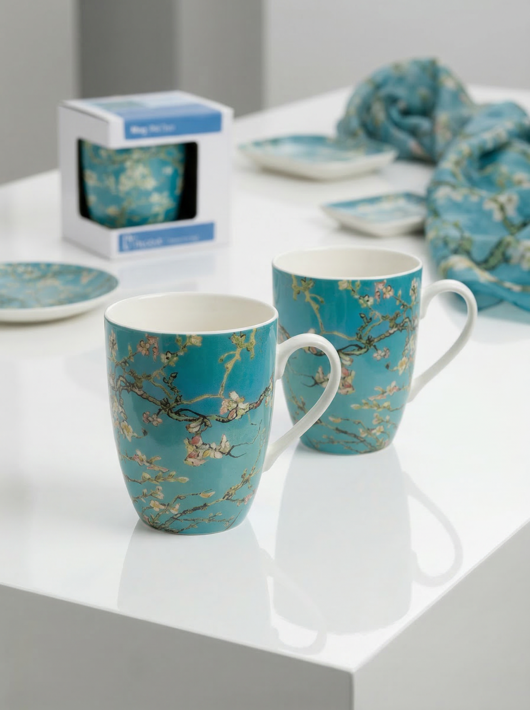 Van Gogh Almond Blossom porcelain mug set – two mugs with gift box, ArtyGifts
