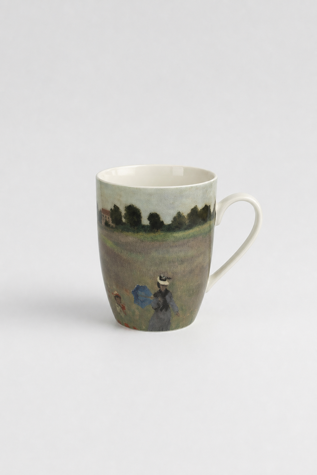 Close-up of art mug featuring Field with Poppies by Claude Monet from ArtyGifts
