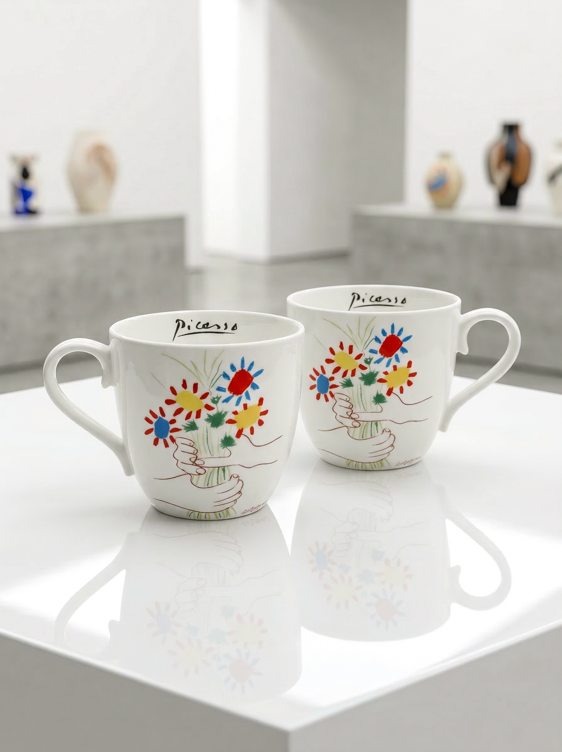 Picasso La Bouquet de l'Amitié porcelain mug set – two mugs with floral design, ArtyGifts