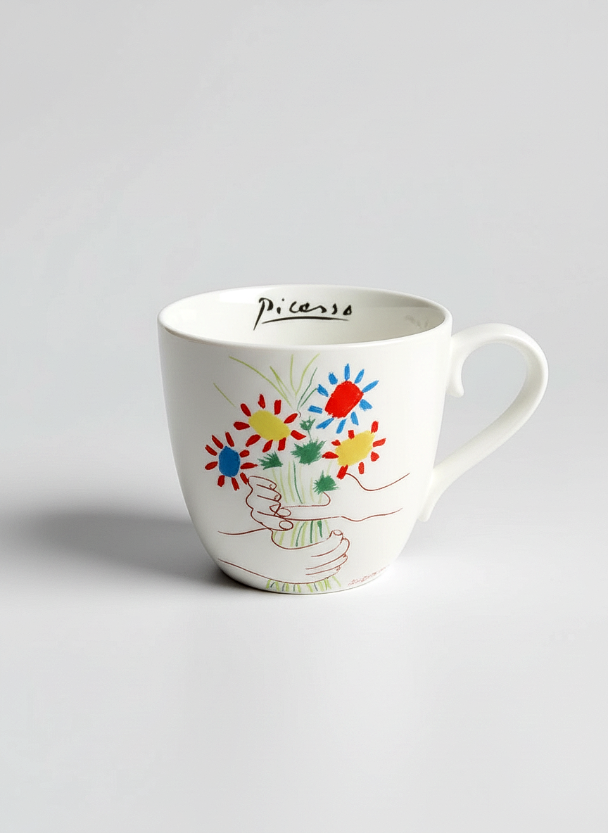 Picasso La Bouquet de l'Amitié porcelain mug close-up – colorful floral art design, ArtyGifts
