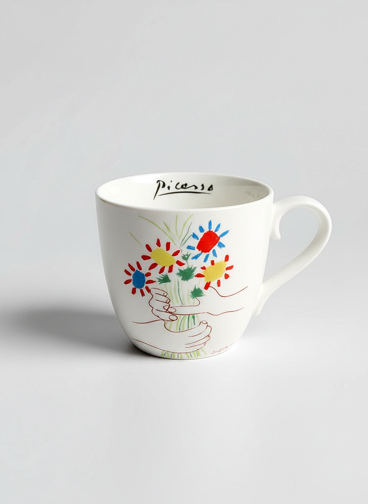 Picasso La Bouquet de l'Amitié porcelain mug close-up – colorful floral art design, ArtyGifts
