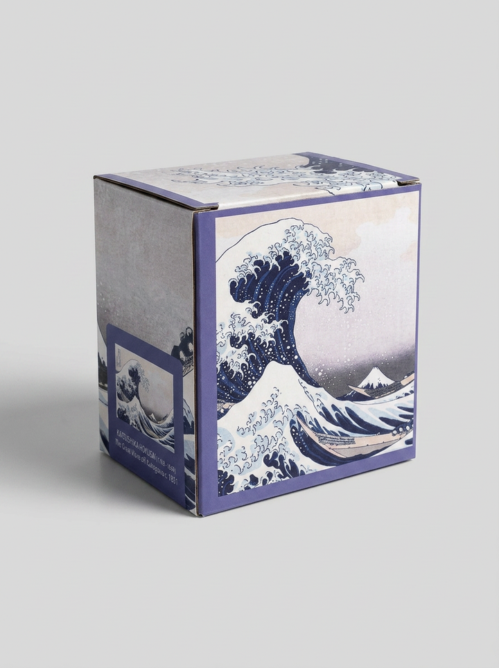 Open packaging of art mug set featuring The Great Wave by Katsushika Hokusai from ArtyGifts
