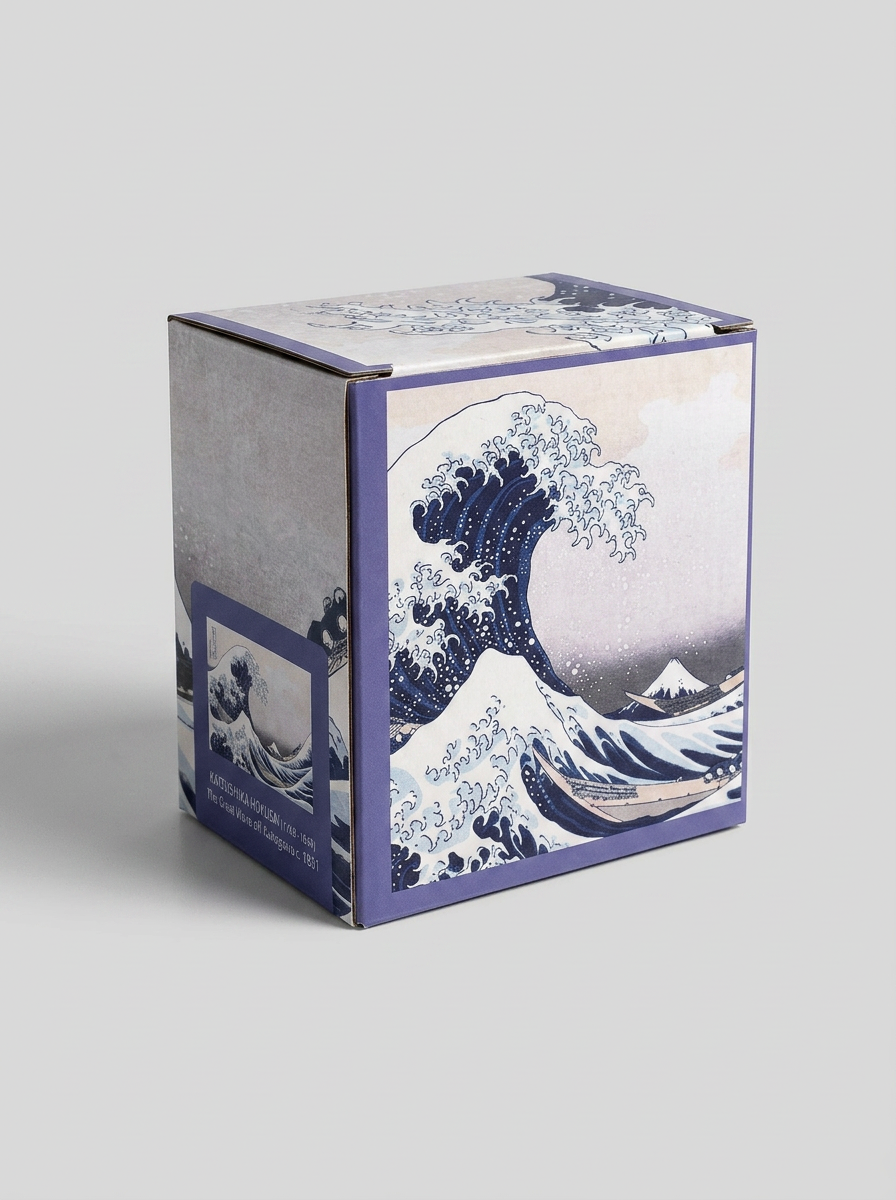 Open packaging of art mug set featuring The Great Wave by Katsushika Hokusai from ArtyGifts
