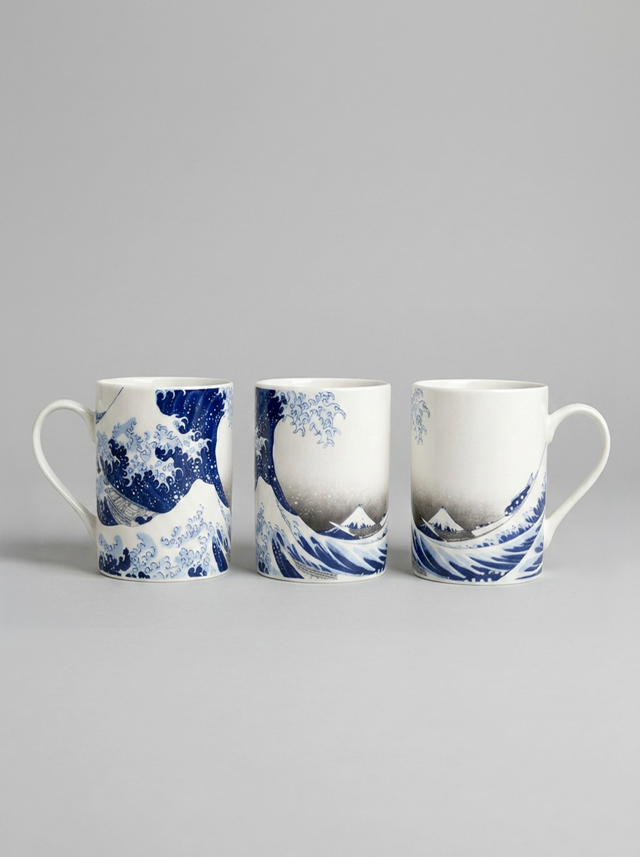 Two art mugs featuring The Great Wave by Katsushika Hokusai from ArtyGifts
