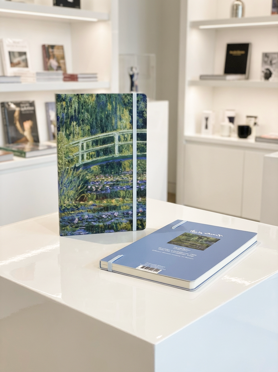 Notebook Japanese Bridge Claude Monet – displayed in museum shop | ArtyGifts
