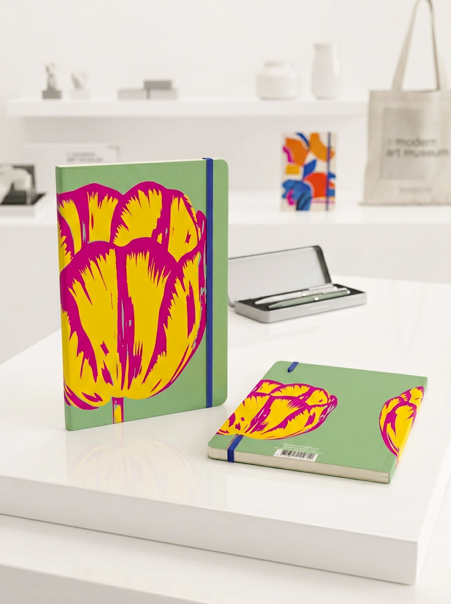Notebook Modern Tulip Yellow – displayed in museum shop | ArtyGifts
